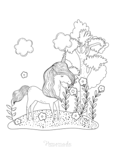 Unicorn With Long Mane Under Tree With Flowers Unicorn Tracing Shape Pdf, Free Vectors File
